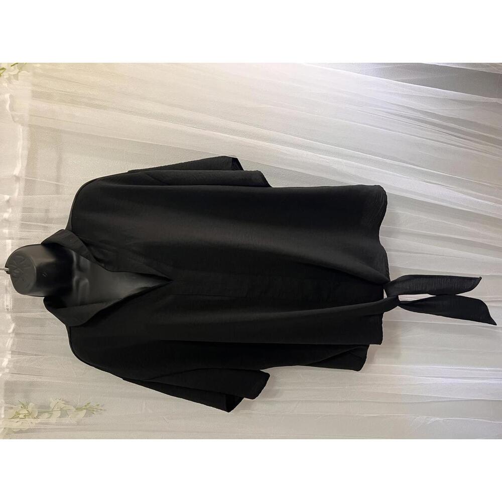 Fred David Black Tie-Front Blouse, Size 2X